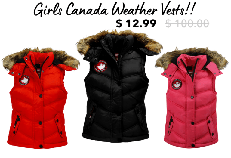 Girls Canada Weather Vests! $12.99!