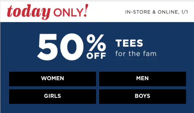 50% off TEES!!!! FOR EVERYONE!! !