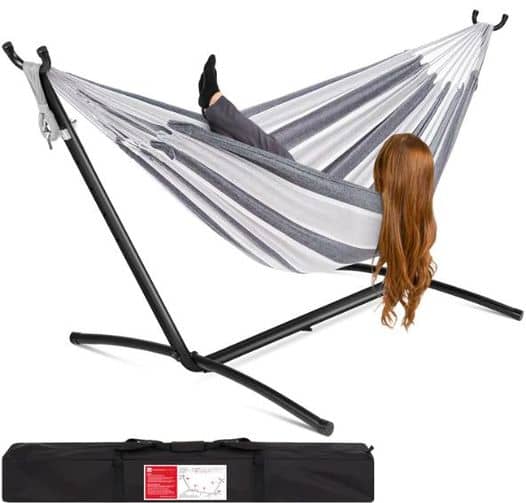 2-Person Brazilian-Style Double Hammock with Carrying Bag and Steel Stand