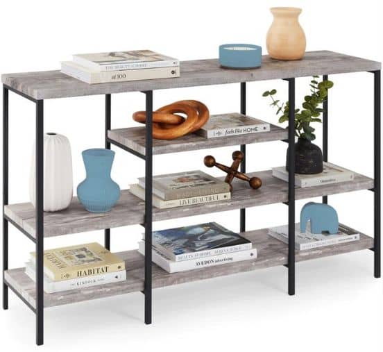 4-Tier Industrial Console Table w/ Tall Shelf Space – 55in