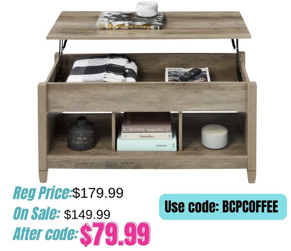 This Lift Top Coffee Table w/ Hidden Storage drops to