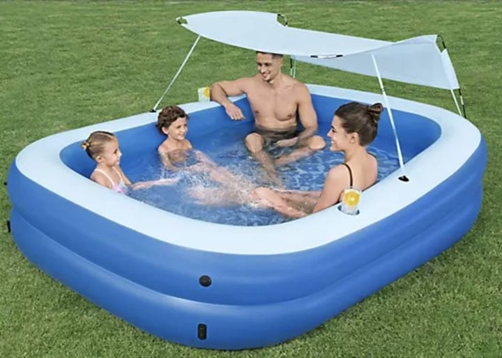 H2GO! Summer Bliss Shaded Inflatable 8ft Family Pool w/ Cupholders