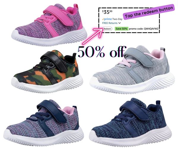 TAP that 50% off redeem button on these kids sneakers!!!