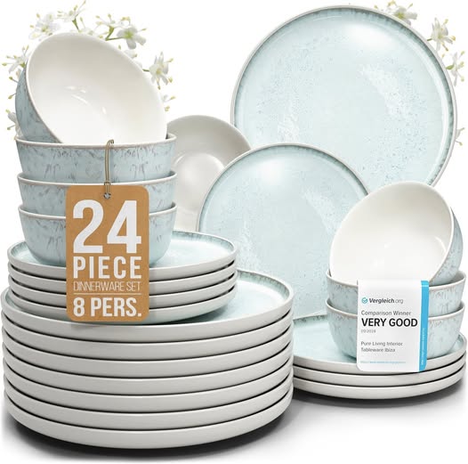 This 24-Piece Stoneware Dinnerware Set for 8 is 50% off