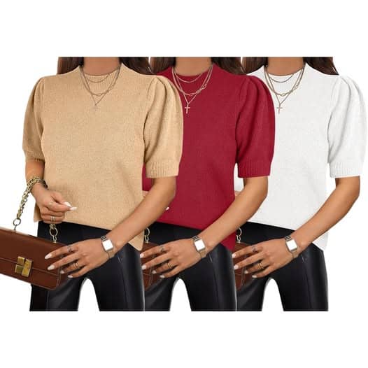 Puff sleeve short sleeve sweaters