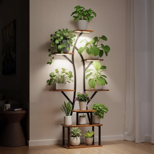 8-Tier Indoor Plant Stand with Grow Light, 62″ Tall Metal Corner Shelf is 50% off