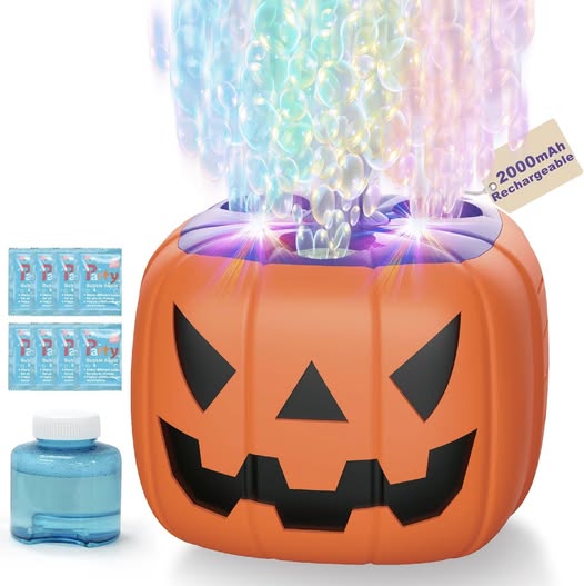 This Halloween Pumpkin Bubble Machine with Lights & Sound is 50% off