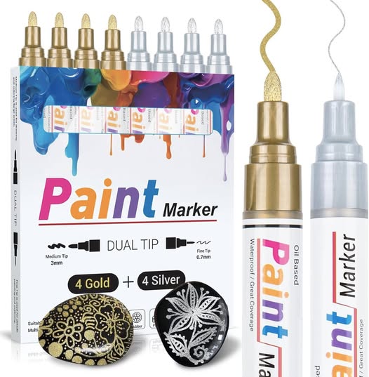 This 8 pack of metallic paint pens comes in gold and silver with dual tips