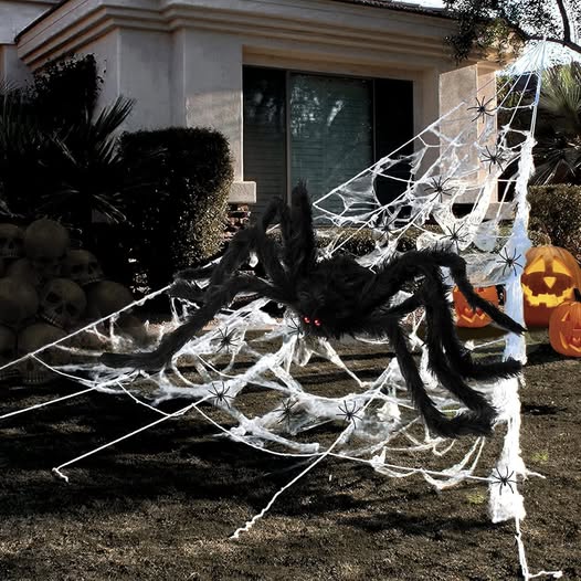 These spider web decorations are great for a spooky yard setup