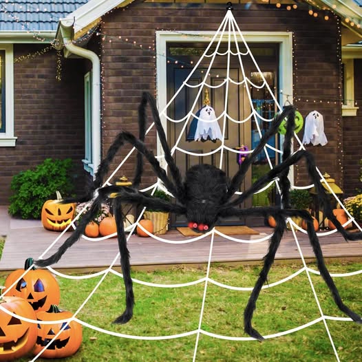 This giant spider web spooky Halloween yard decor