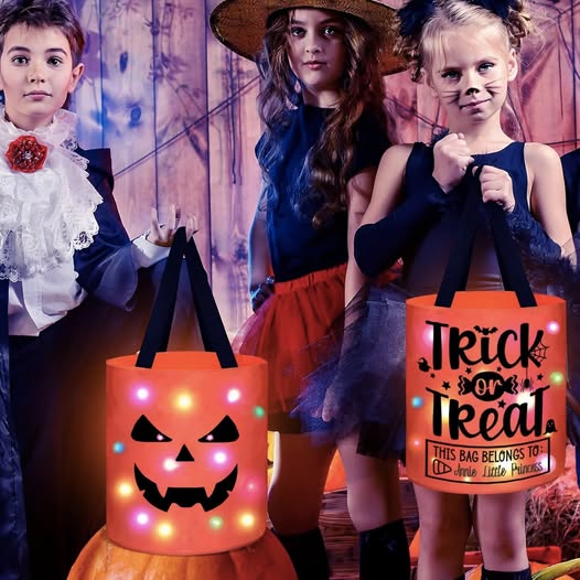 Halloween candy bucket Lights up for trick-or-treating fun.