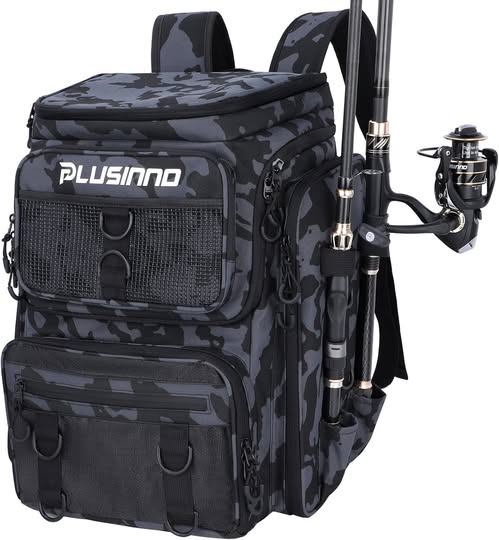 This fishing backpack has rod holders + tackle storage