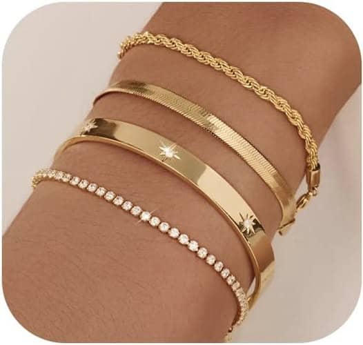 Gold bracelets stackable & so pretty.