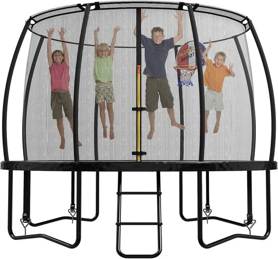 This trampoline (10ft, 12ft, or 14ft) comes with an enclosure & ladder 40% off