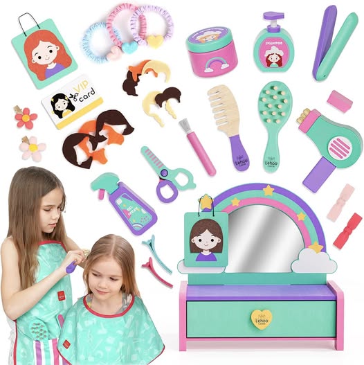 Wooden kids hair salon playset