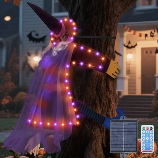 These Solar Halloween Flying Witch Decorations are 50% off