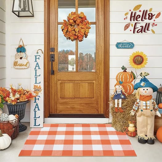 Perfect fall vibes  These orange & white plaid rugs are 50% off