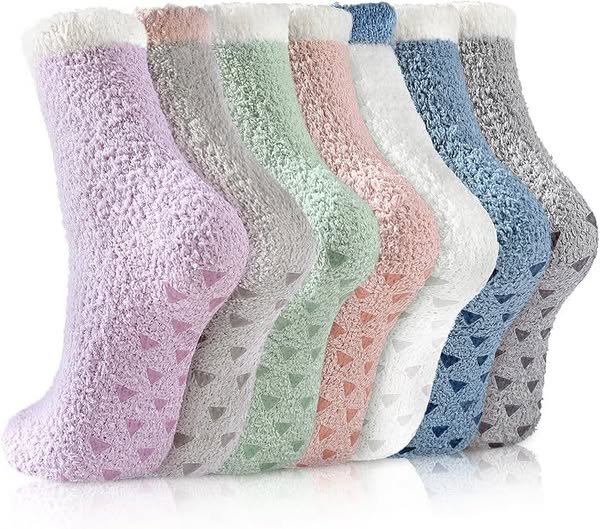 These slipper socks are soft and warm for lounging at home.