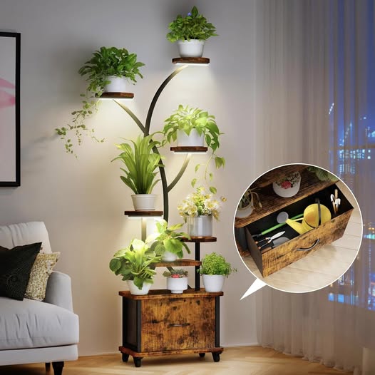 This 8-Tier Indoor Plant Stand with Grow Lights & Drawer is 50% off