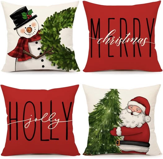 This Set of 4 Red Christmas Pillow Covers is 50% off