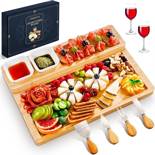 This bamboo charcuterie board set has a 50% off coupon!