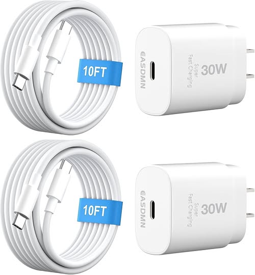 This 2-Pack 30W USB-C iPhone Charger with 10FT Cords is 50% off