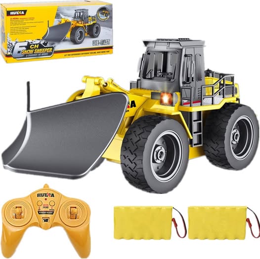 This remote control alloy snow plow truck has real working lights, 4-wheel drive