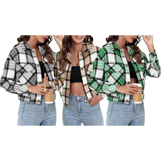 This cropped flannel jacket is 40% off