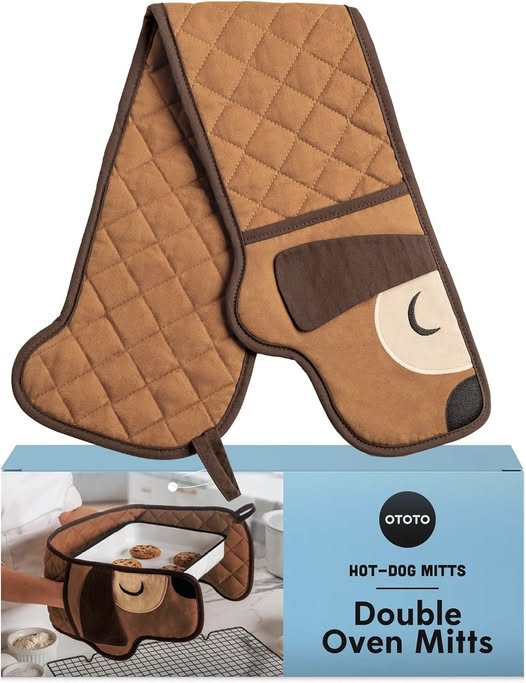 These Hot-Dog Double Oven Mitts are 50% off