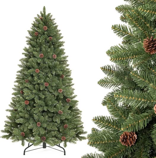 This 6FT Artificial Christmas Tree with Pinecones and Metal Stand is 50% off