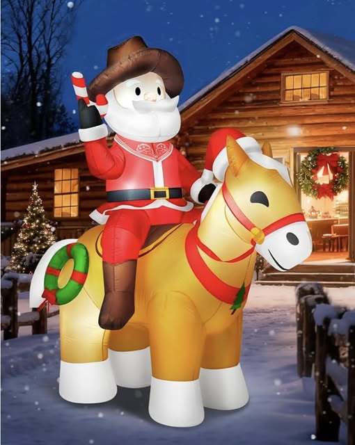 6x7FT Christmas Inflatables Cowboy Santa Riding Horse ✄50% off coupon at the time of this post!!!
