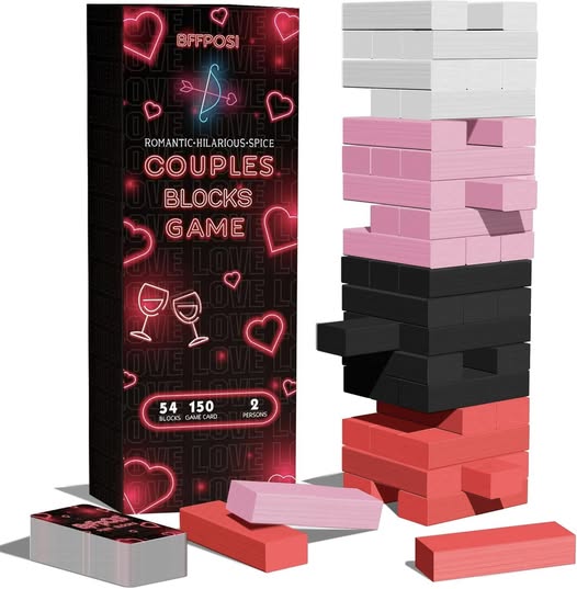 DATE night idea!!!!! A “couples” jenga like block set is 50% off