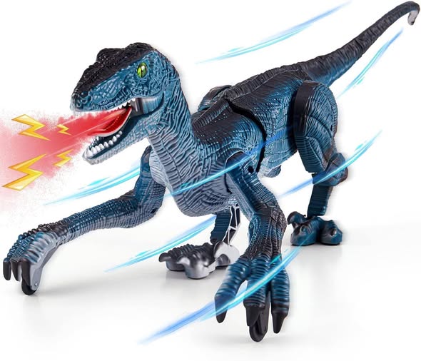 This This remote control dinosaur lights up, roars, sprays mist,