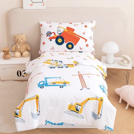 This 4 Pieces Construction Toddler Bedding Set is Only $19.87