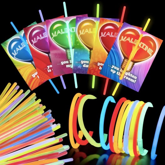 These 36 Packs Neon Valentines Day Cards with Glow Stick Bracelets are Only $7.99
