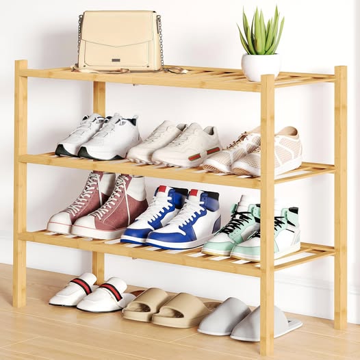 This 3-Tier Bamboo Shoe Rack is Only $17.09