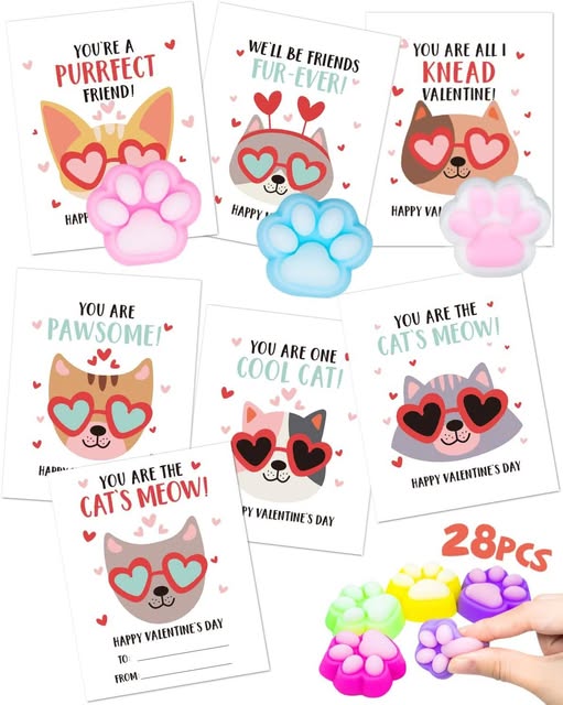 These Valentines Cards with CAT squishy paws drops 50%off