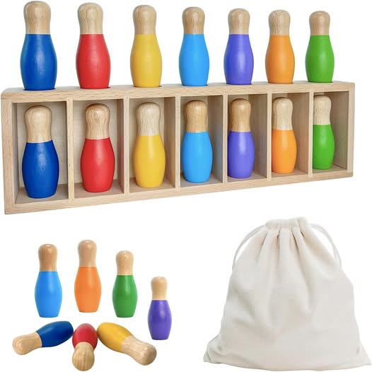 This wooden bowling color matching game is such a fun family game for kids
