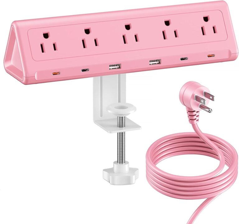 Pink Desk Clamp Power Strip